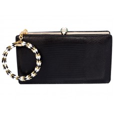 Bvlgari Serpenti Framed Pochette In Lizard Skin Black