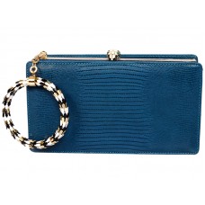 Bvlgari Serpenti Framed Pochette In Lizard Skin Blue