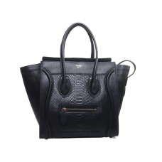 Celine Luggage Medium Tote In Calfskin Black With Black Snake Leather