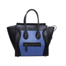 Celine Luggage Medium Tote In Calfskin Black With Blue Snake Leather