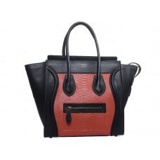 Celine Luggage Medium Tote In Calfskin Black With Red Snake Leather