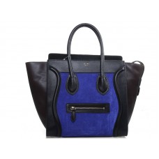 Celine Luggage Medium Tote In Calfskin Black/Suede Blue