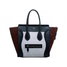 Celine Luggage Medium Tote In Calfskin Black/Suede White/Brown