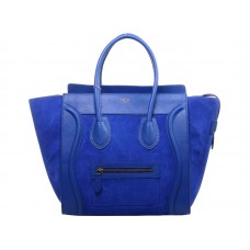 Celine Luggage Medium Tote In Calfskin Blue/Suede