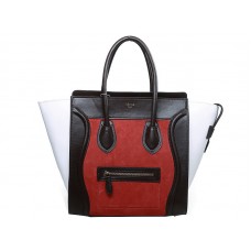 Celine Luggage Medium Tote In Calfskin Choco/White /Suede Orange