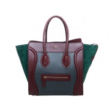 Celine Luggage Medium Tote In Calfskin Grey/Wine/Suede Green