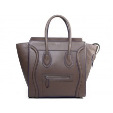 Celine Luggage Medium Tote In Calfskin Khaki With Blue Trim