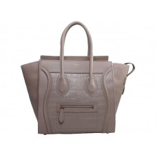 Celine Luggage Medium Tote In Calfskin Khaki With Croc Leather