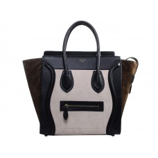 Celine Luggage Medium Tote In Calfskin Light Beige/Suede Olive