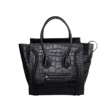 Celine Luggage Medium Tote In Croc Leather Black