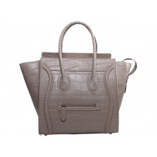 Celine Luggage Medium Tote In Croc Leather Khaki