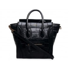 Celine Luggage Mini Tote In Black Croc Leather