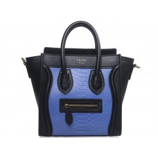 Celine Luggage Mini Tote In Calfskin Black With Blue Snake Leather