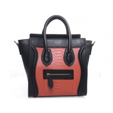 Celine Luggage Mini Tote In Calfskin Black With Red Snake Leather