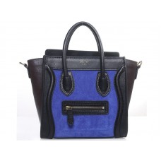 Celine Luggage Mini Tote In Calfskin Black/Suede Blue