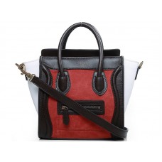 Celine Luggage Mini Tote In Calfskin Choco/Suede Orange Red