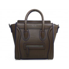 Celine Luggage Mini Tote In Calfskin Khaki With Blue Trim