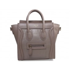 Celine Luggage Mini Tote In Calfskin Khaki With Croc Leather