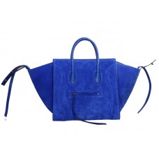 Celine Luggage Phantom Square Tote Bag Suede Leather Bright Blue