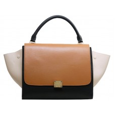 Celine Trapeze Shoulder Bag Multicolor Calfskin Camel /Black/Cream