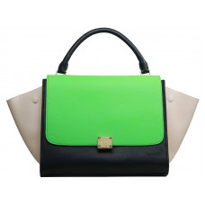 Celine Trapeze Shoulder Bag Multicolor Calfskin Green/Black/Cream