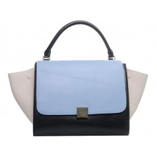 Celine Trapeze Shoulder Bag Multicolor Calfskin Light Blue/Black/Cream