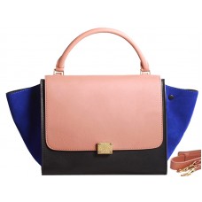 Celine Trapeze Shoulder Bag Multicolor Calfskin Pink/Black/Suede Blue