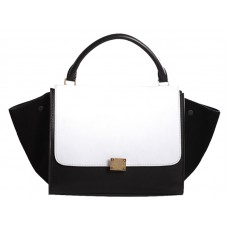 Celine Trapeze Shoulder Bag Multicolor Calfskin White/Black/Suede Black