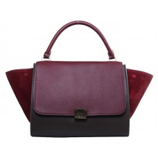 Celine Trapeze Shoulder Bag Multicolor Calfskin Wine/Brown /Wine