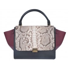 Celine Trapeze Shoulder Bag Python Leather Cream/Black/Wine