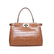 Fendi Iconic Mini Peekaboo Bag In Croco Leather Beige