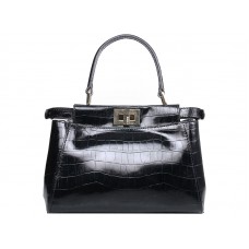 Fendi Iconic Mini Peekaboo Bag In Croco Leather Black