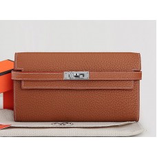 Hermes Dogon Togo Original Leather Kelly Long Wallet Camel