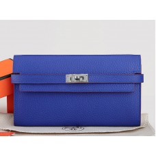 Hermes Dogon Togo Original Leather Kelly Long Wallet Electric Blue