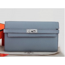 Hermes Dogon Togo Original Leather Kelly Long Wallet Light Blue