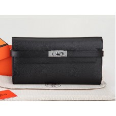 Hermes Epsom Original Calfskin Kelly Long Wallet Black