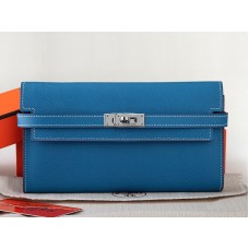 Hermes Epsom Original Calfskin Kelly Long Wallet Blue