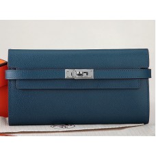 Hermes Epsom Original Calfskin Kelly Long Wallet Dark Blue