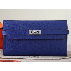 Hermes Epsom Original Calfskin Kelly Long Wallet Electric Blue