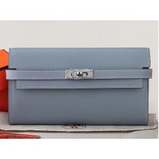 Hermes Epsom Original Calfskin Kelly Long Wallet Grey Blue