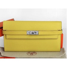 Hermes Epsom Original Calfskin Kelly Long Wallet Lemon Yellow