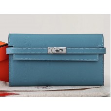 Hermes Epsom Original Calfskin Kelly Long Wallet Light Blue