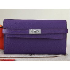 Hermes Epsom Original Calfskin Kelly Long Wallet Purple