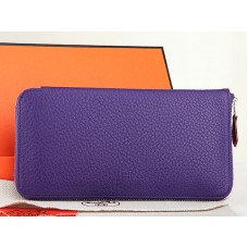 Hermes Zipper Wallet Original Leather Purple