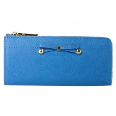 Prada Saffiano Zipper Wallet With Bow Detail Blue