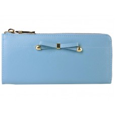 Prada Saffiano Zipper Wallet With Bow Detail Light Blue