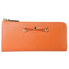 Prada Saffiano Zipper Wallet With Bow Detail Orange