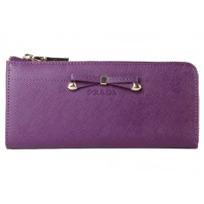 Prada Saffiano Zipper Wallet With Bow Detail Purple