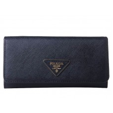 Prada Saffiano Leather Wallet Triangle Logo Black