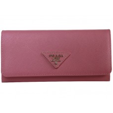 Prada Saffiano Leather Wallet Triangle Logo Pink